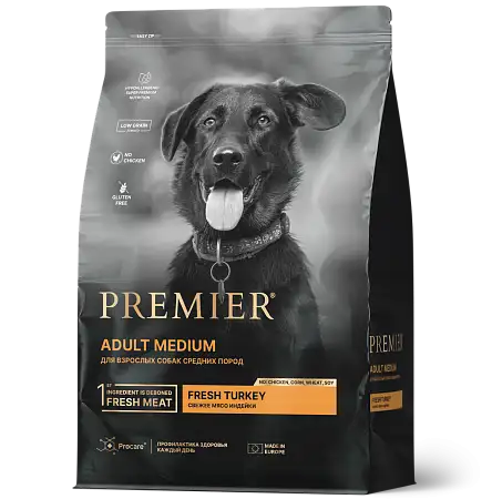 Купить premier сухой корм для взрослых собак средних пород с индейкой