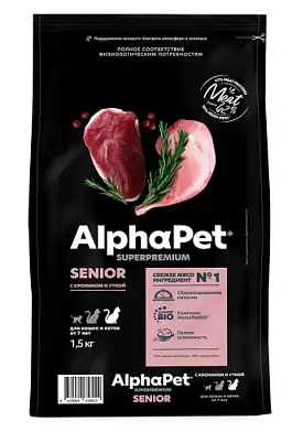 AlphaPet Superpremium Сухой корм для пожилых кошек от 7 лет с кроликом и уткой